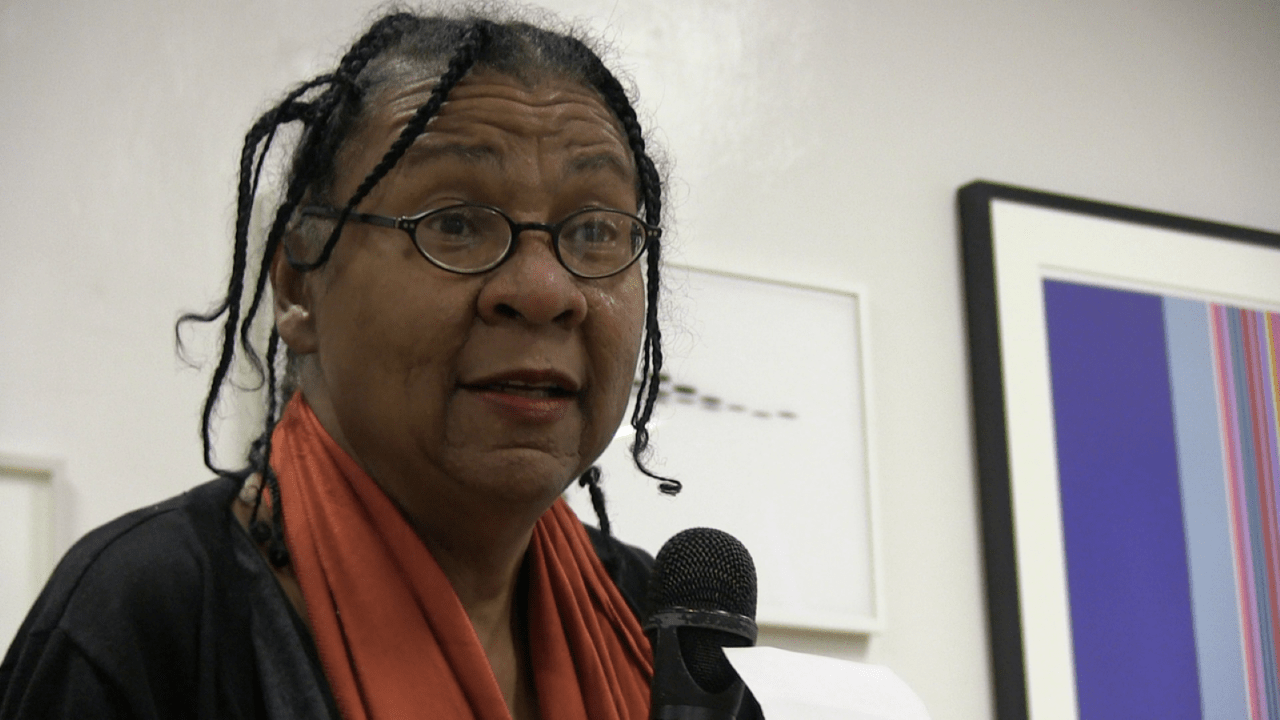 bell hooks speaks to a group at the New School in NYC.