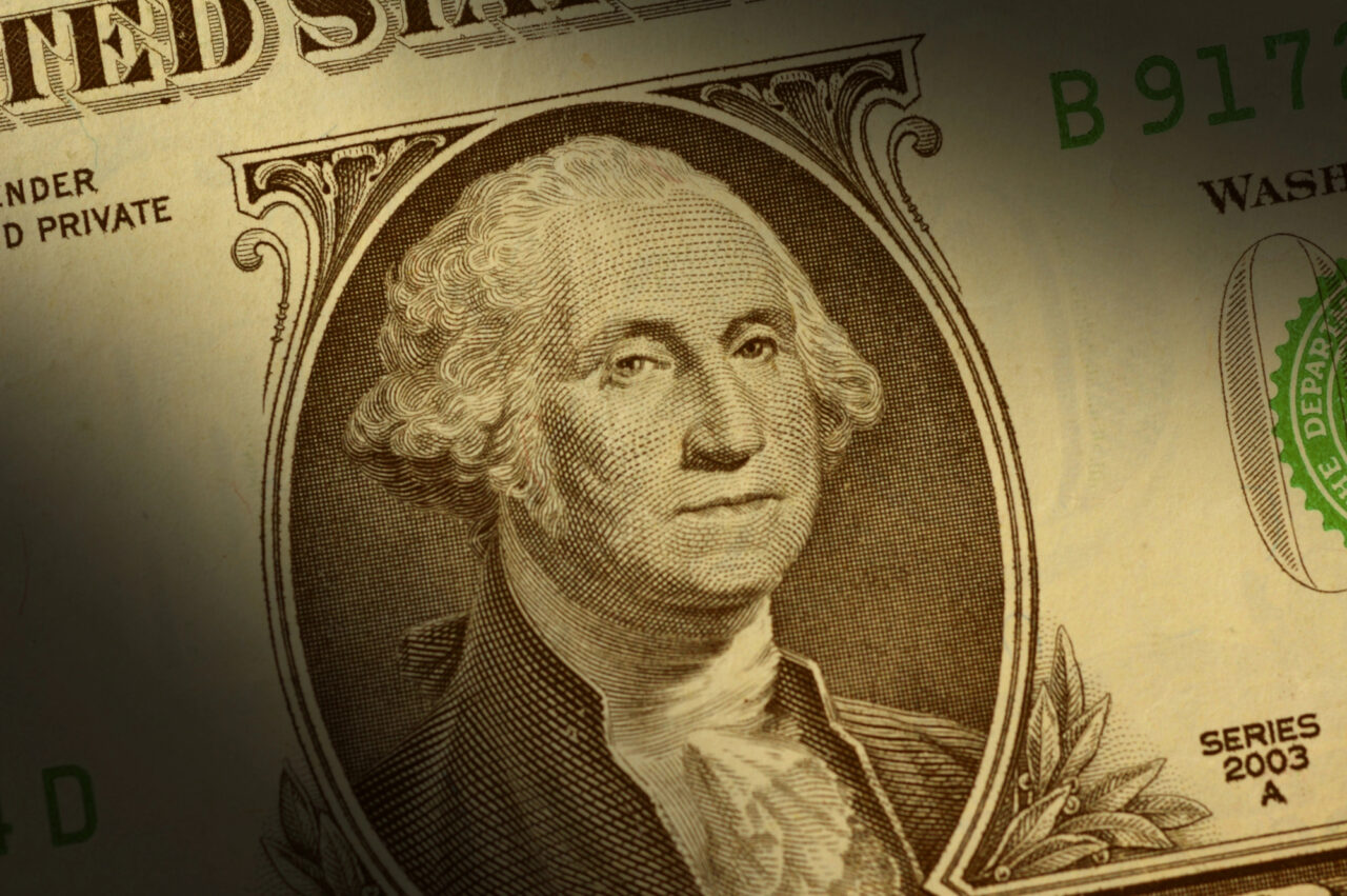 George Washington on a dollar bill.