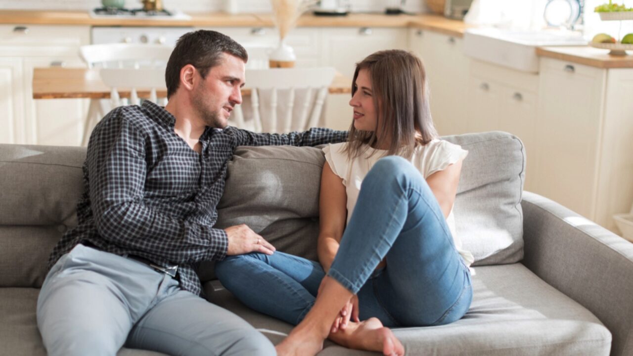 Couples having conversation